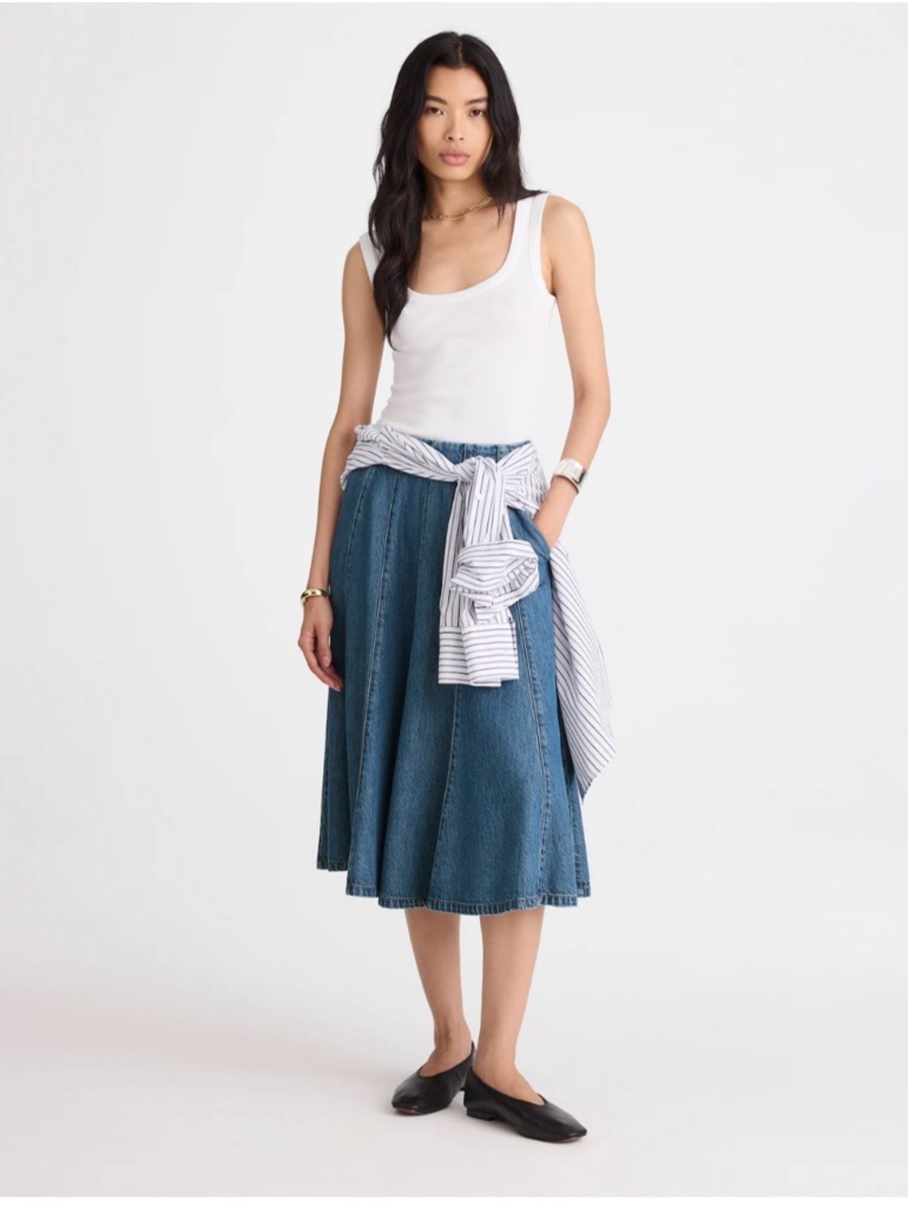 Madewell Flared Denim Midi Skirt: Airy Denim Edition